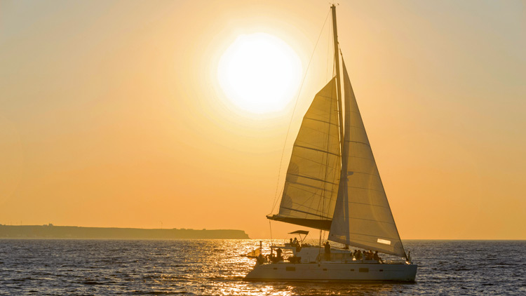 Lagoon 500 Catamaran on a Semi-Private Sunset Excusrion Around Santorini